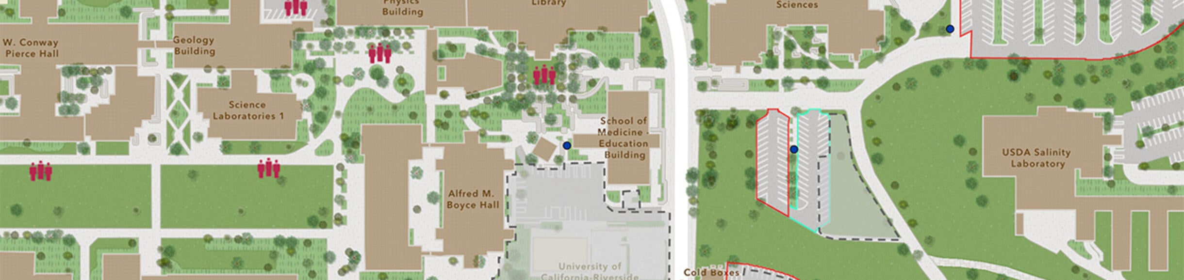 map of the UCR campus around the School of Medicine with the evacuation zones noted.