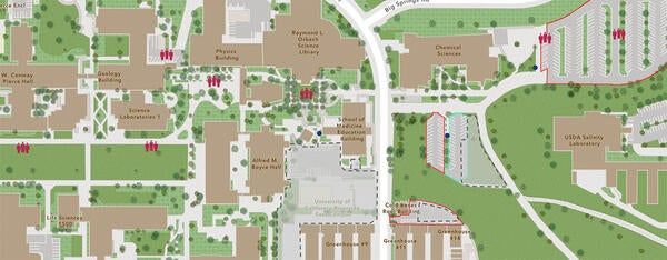 map of the UCR campus around the School of Medicine with the evacuation zones noted.