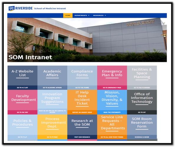 Screenshot of front page of SOM intranet