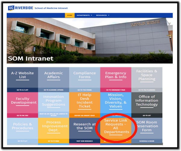 Screenshot of SOM Intranet front page