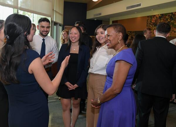 Dean Deas speaking to students