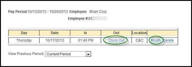 Example of a table that shows how one can clock out and how that time might be modified